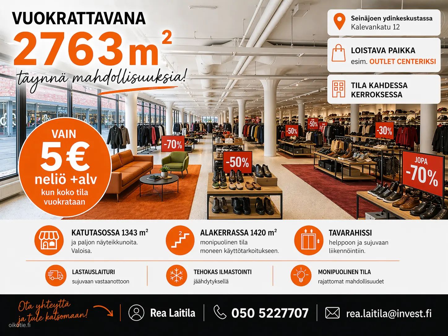 Huippuedullisesti, monipuolinen ja monikäyttöinen liike/ toimisto/ varastotila Seinäjoen ydinkeskustassa Kalevankatu 12....