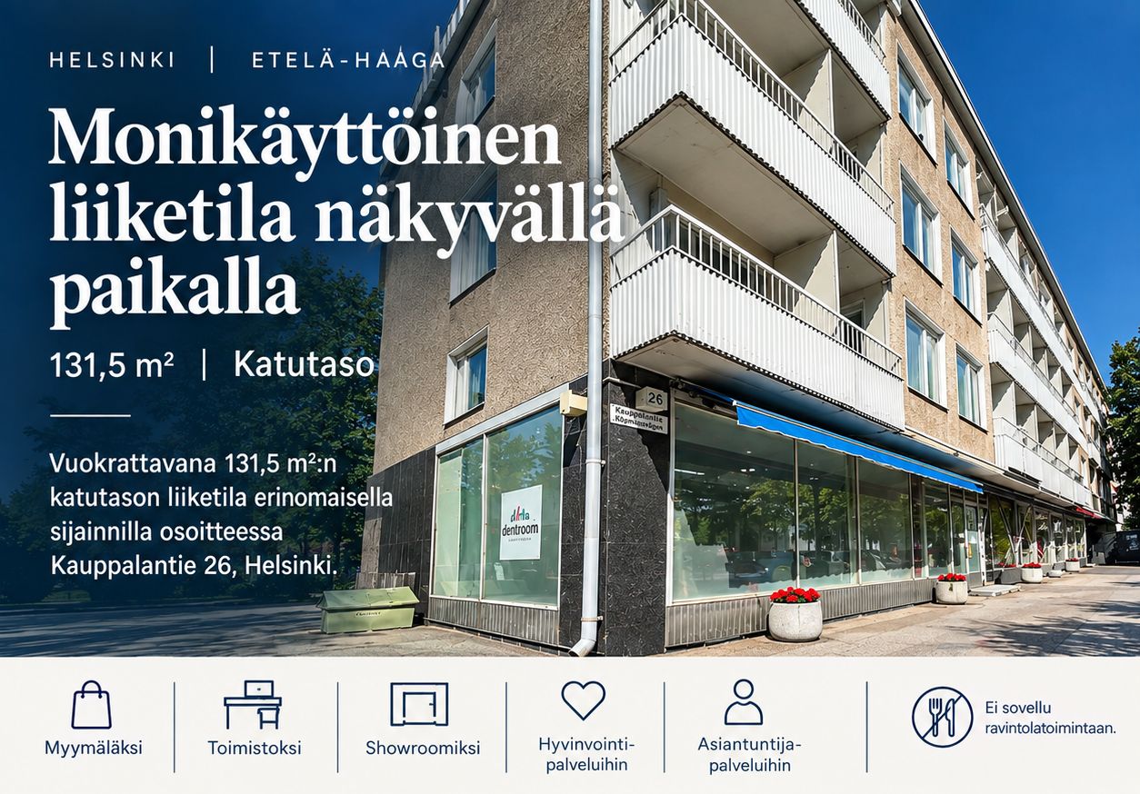 Monikäyttöinen 131,5 m² liiketila näkyvällä paikalla Etelä-Haagassa.