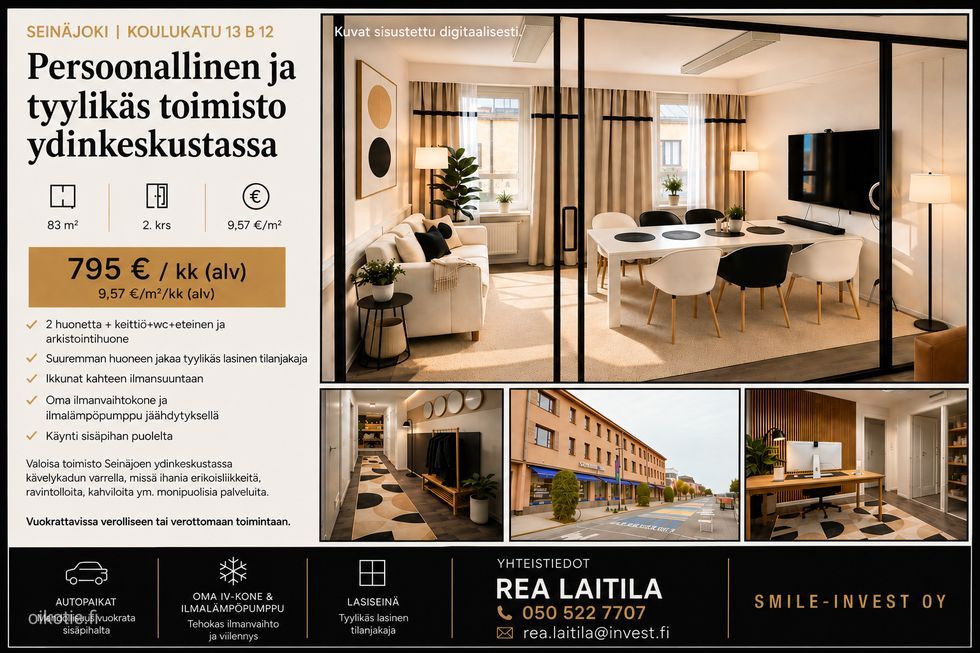 Seinäjoki, Koulukatu 13 B 12, ydinkeskustan liiketila- ja toimistokorttelissa, 83 m2, persoonallinen ja tyylikäs toimist...