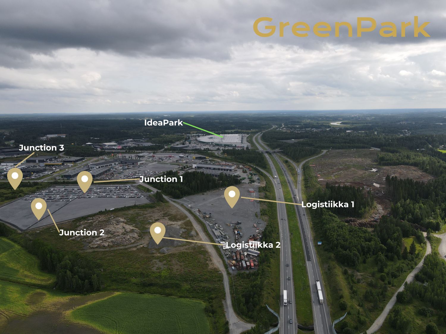 Huippusijainnin yritystontteja myynnissä Valtatie 3:n itäpuolelta, aivan Ideaparkin kyljestä. GreenParkin Murron alue ta...